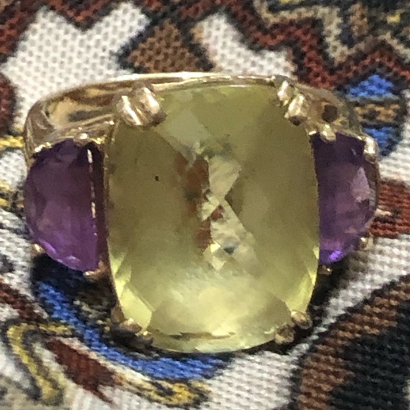 Vintage Effy BH 14kt Genuine Lemon Citrine & Amethyst Ring Size 8 - Picture 8 of 15